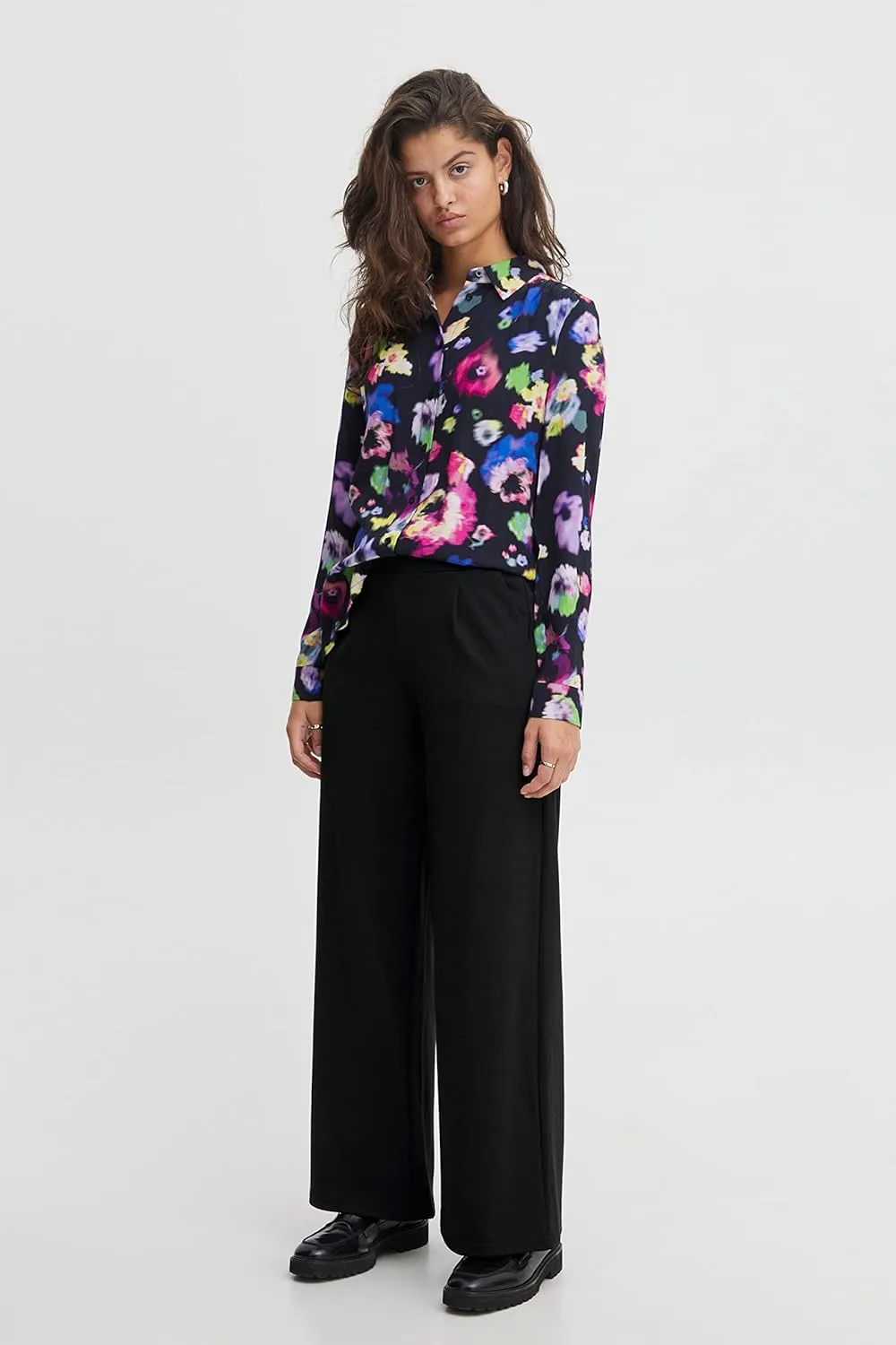 Women's IHKate Casual Stretch High Waist Pleated Wide Leg Culotte Pants with Pockets