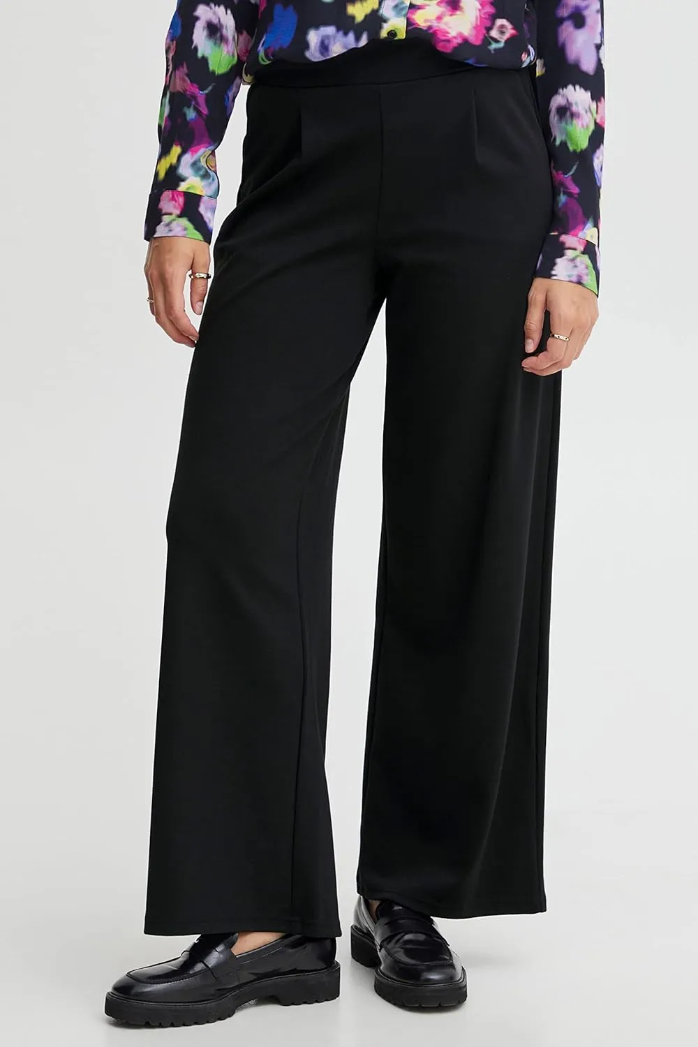 Women's IHKate Casual Stretch High Waist Pleated Wide Leg Culotte Pants with Pockets