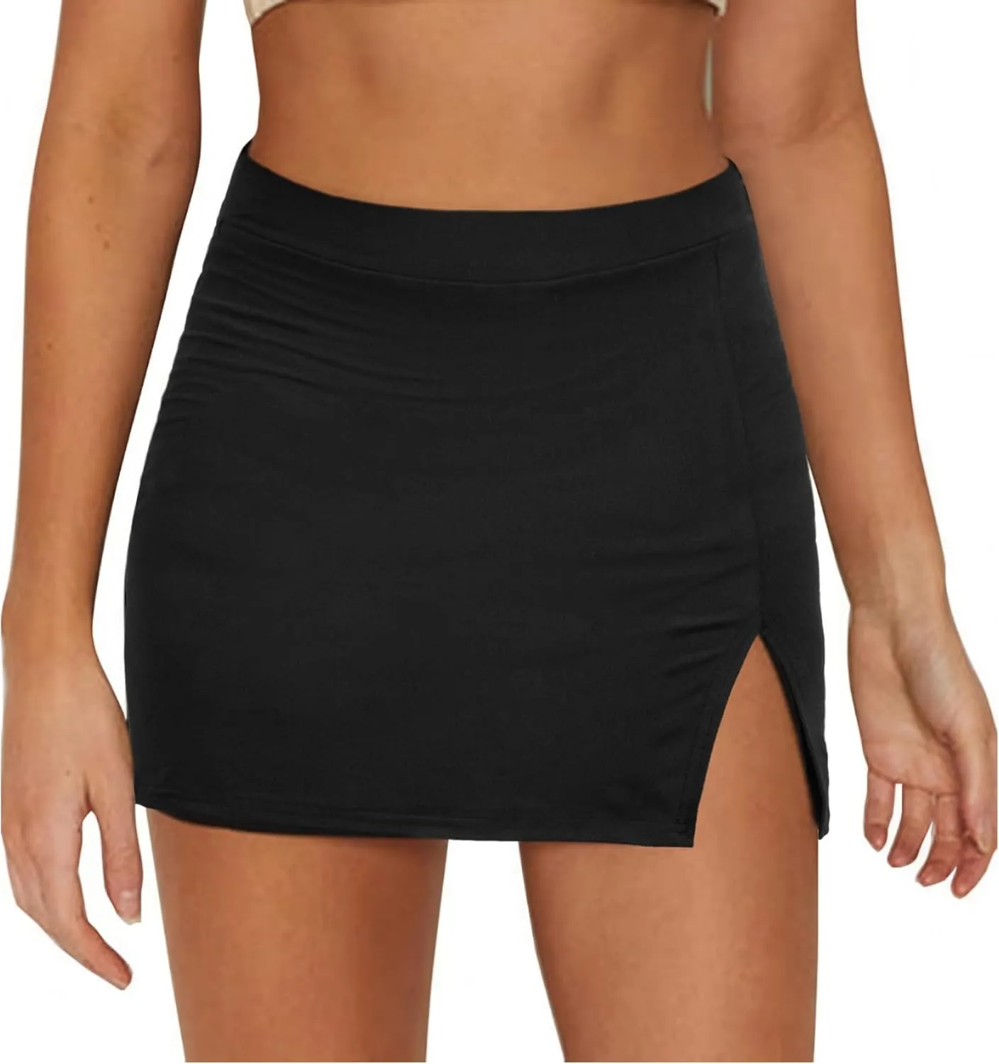 Womens Mini Skorts Sexy Mid-Waisted Pencil Bodycon Short Skirts with Side Split 2025