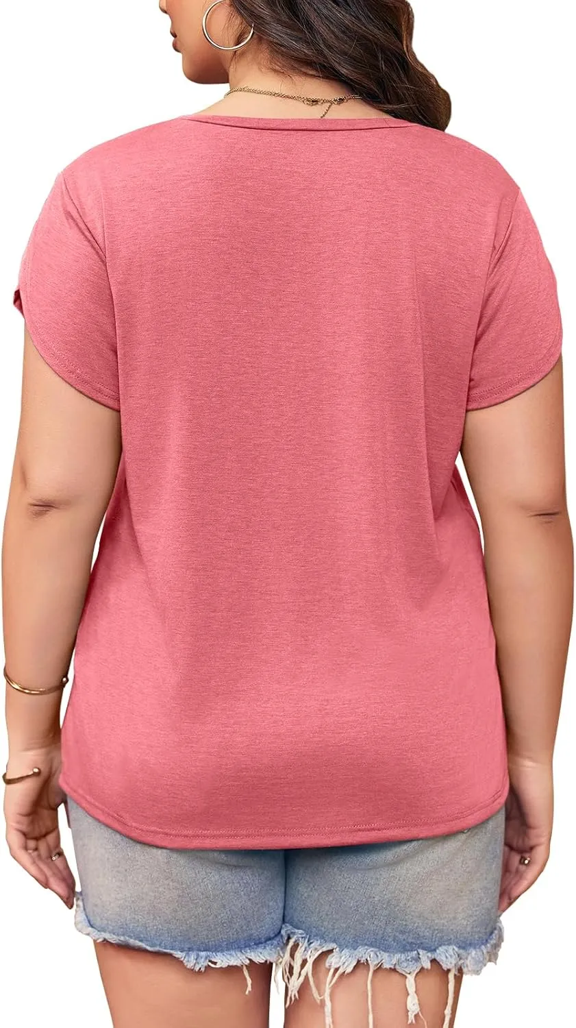 Womens Plus Size Tops V Neck T Shirts Casual Loose Petal Sleeve Tee Shirts