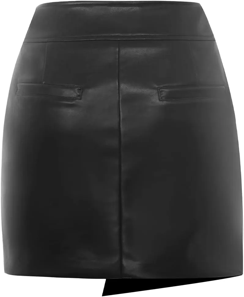Womens Pu Leather High Waist Skirt Bodycon Faux Leather Mini Short Zipper Front Work Office Black Pencil Skirts