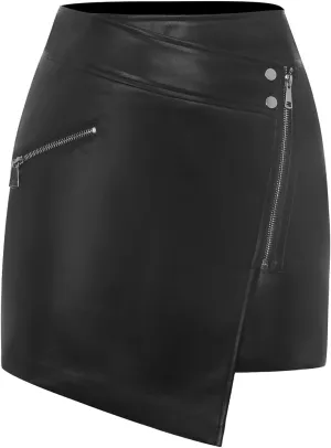 Womens Pu Leather High Waist Skirt Bodycon Faux Leather Mini Short Zipper Front Work Office Black Pencil Skirts