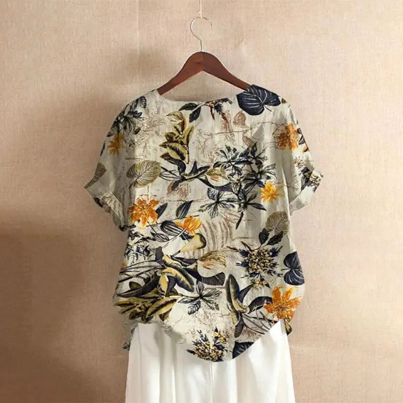 Women's Summer Fashion Short Sleeve Floral Printed Tops