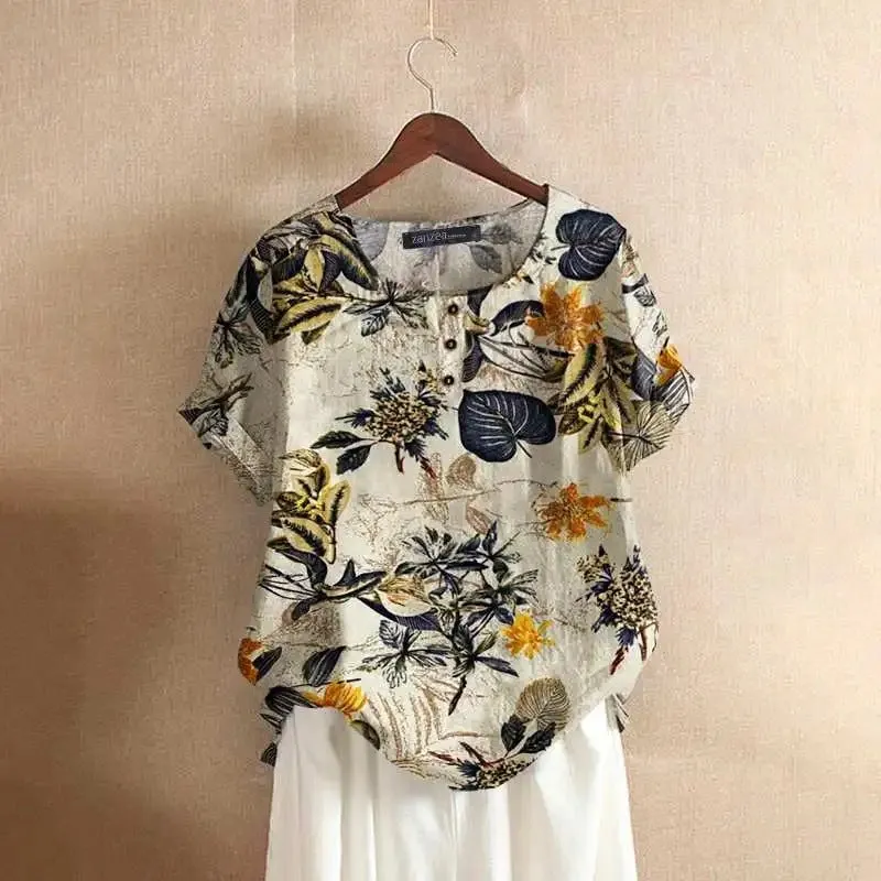 Women's Summer Fashion Short Sleeve Floral Printed Tops