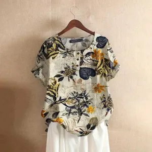 Women's Summer Fashion Short Sleeve Floral Printed Tops